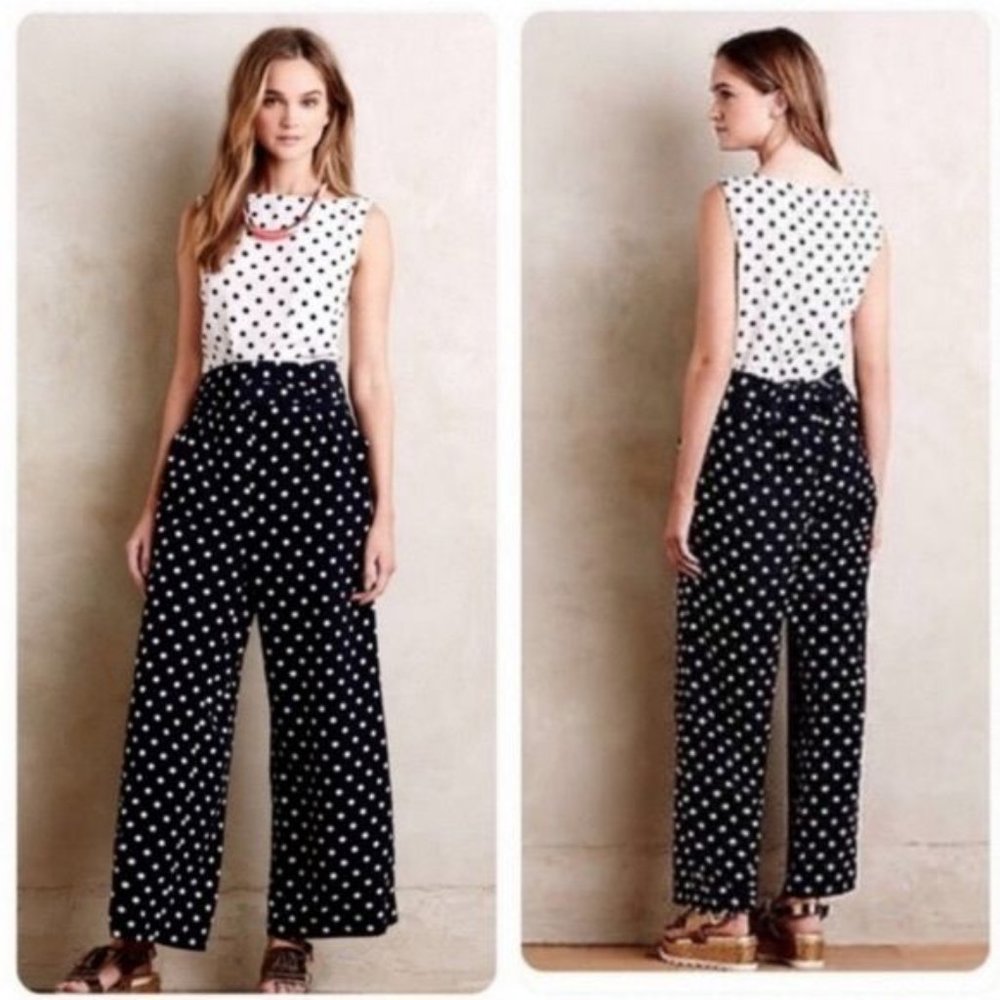 NWT Anthro Whit Two Navy Polka Dot Romper Sz 2
